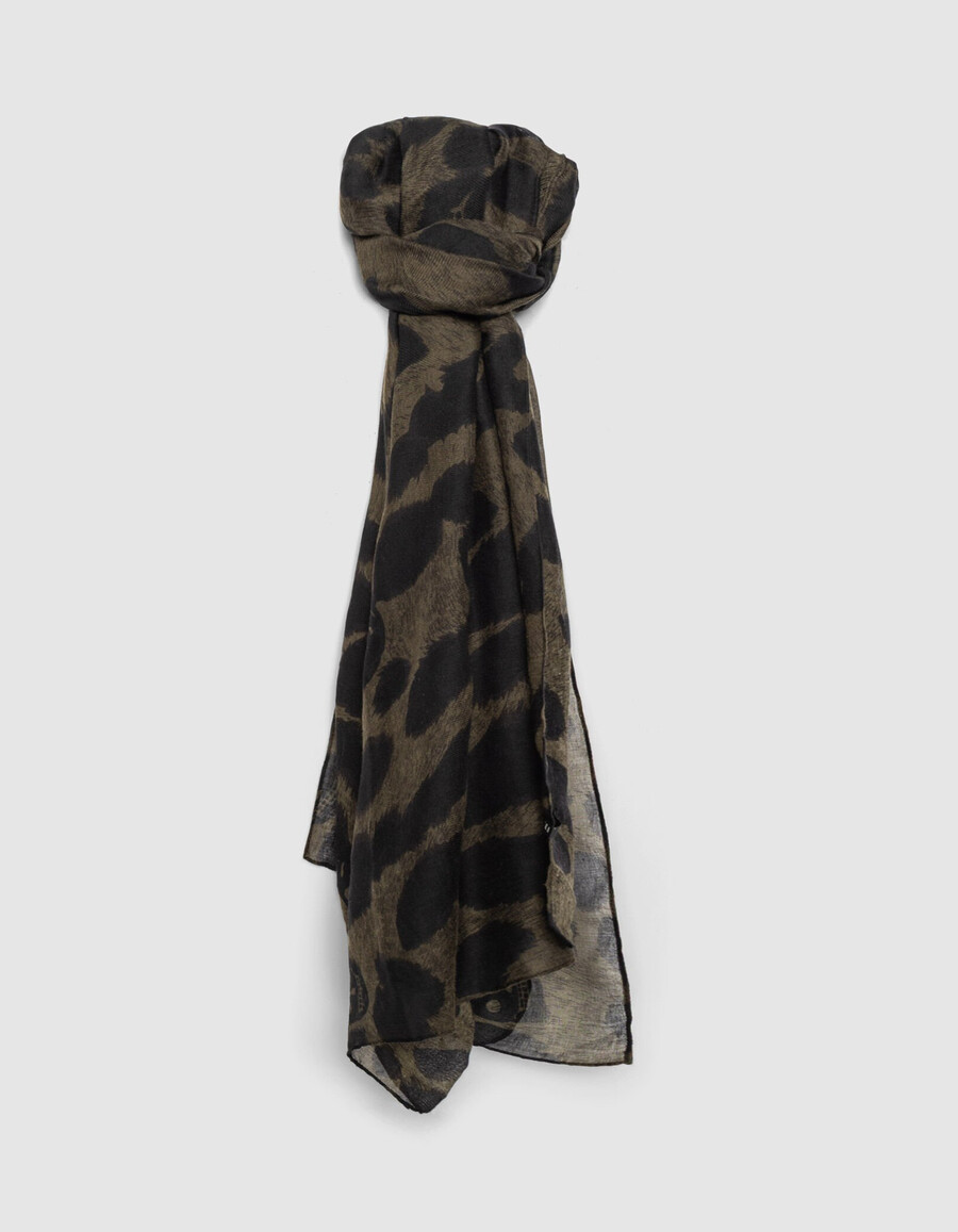 herrenschal in khaki mit tierschädelmotiv