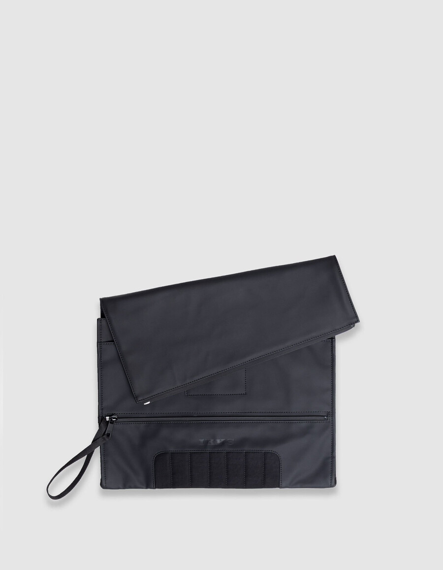 schwarze clutch-tasche aus nylon mit gummieffekt für herren