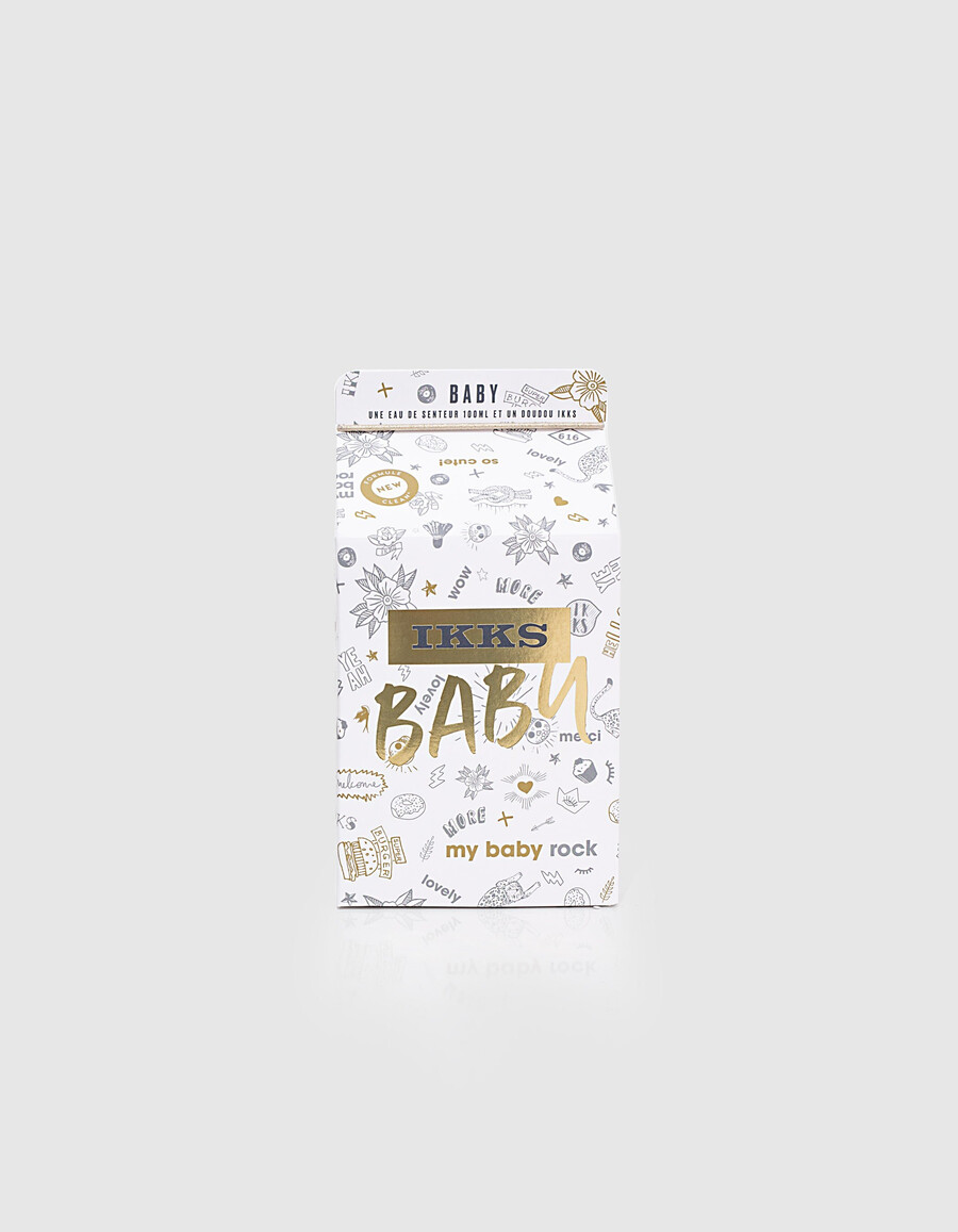 babyduft-geschenkset mit grau-weißem kuschelkissen 100 ml
