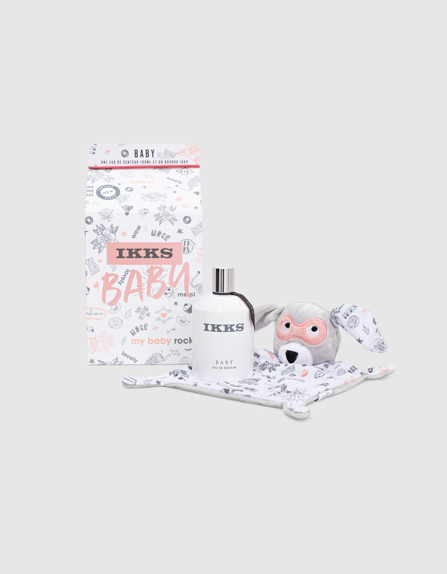babyduft-geschenkset mit rosa-weißem kuscheltier 100 ml