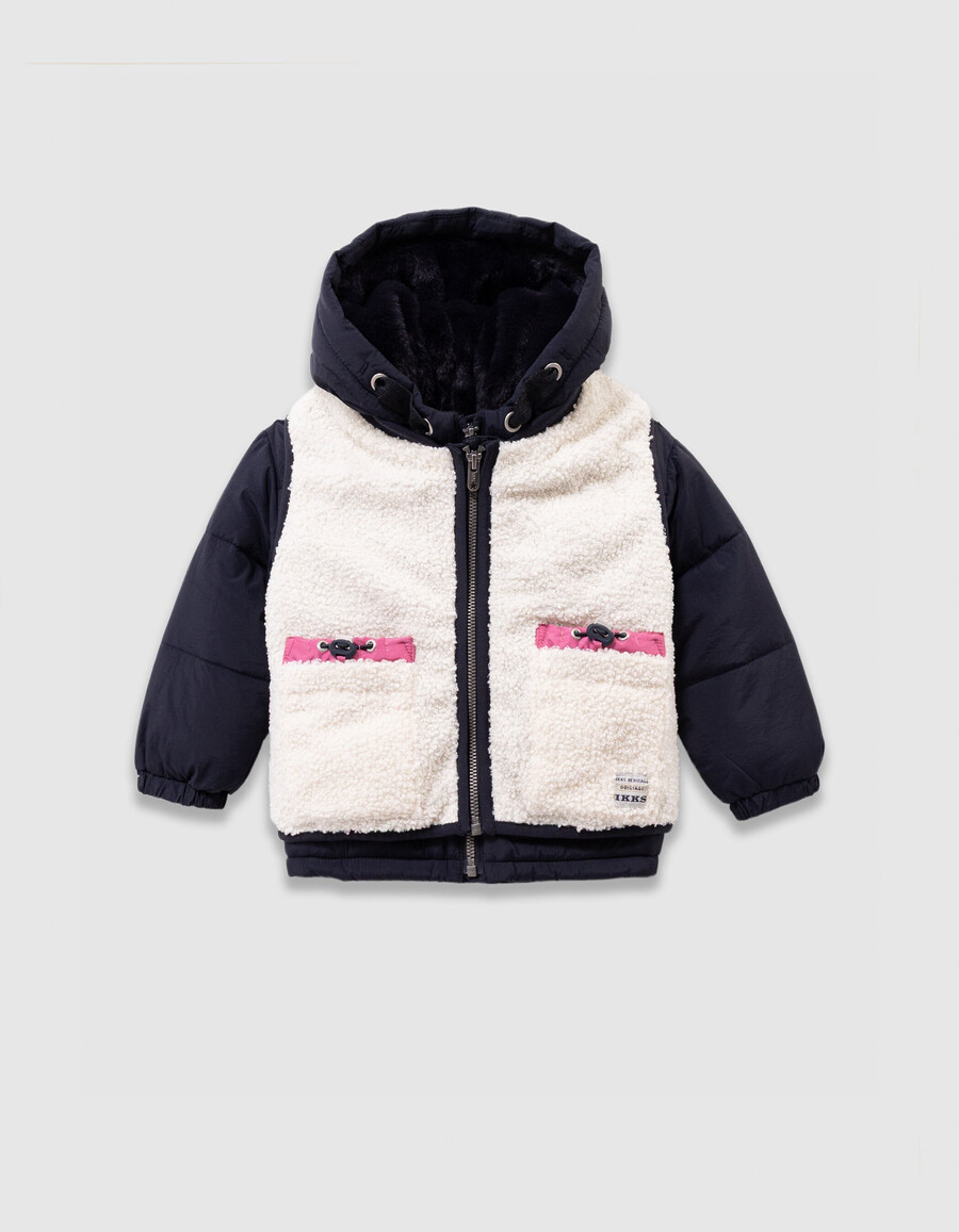 2-in-1-set aus marineblauer jacke und ecrufarbener weste für mädchen