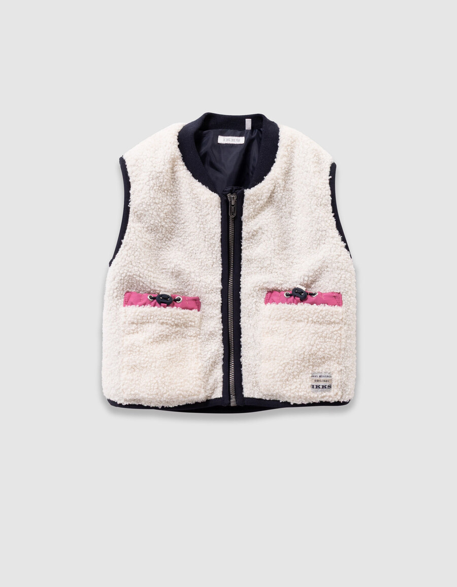 2-in-1-set aus marineblauer jacke und ecrufarbener weste für mädchen