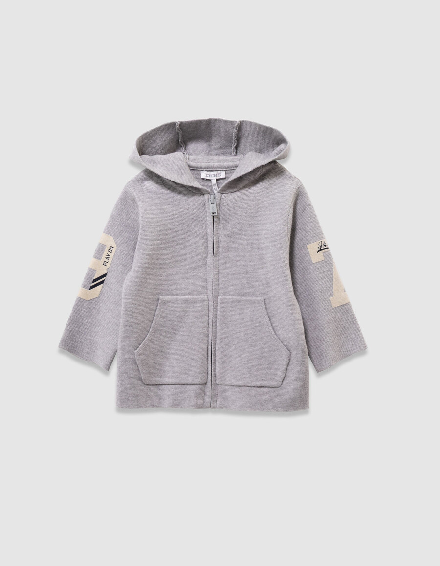 graues strick-outfit für jungen strickjacke und hose