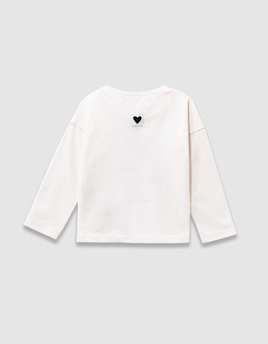 mädchen-langarmshirt in ecru mit superkatzenmotiv