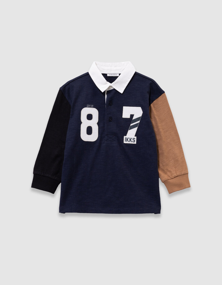 poloshirt für jungen marineblaukamelschwarz weißer kragen nummern