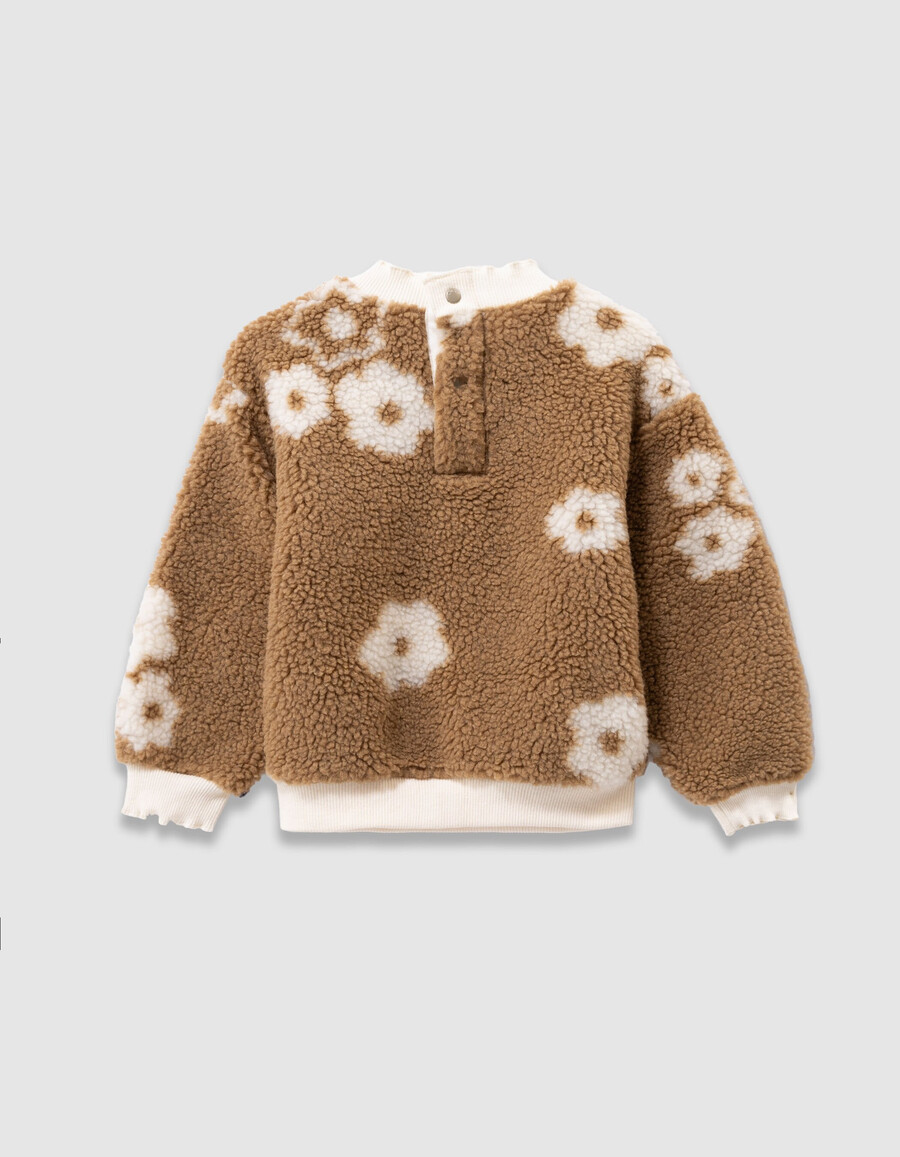 beiges sherpa-sweatshirt für mädchen mit blumenmuster