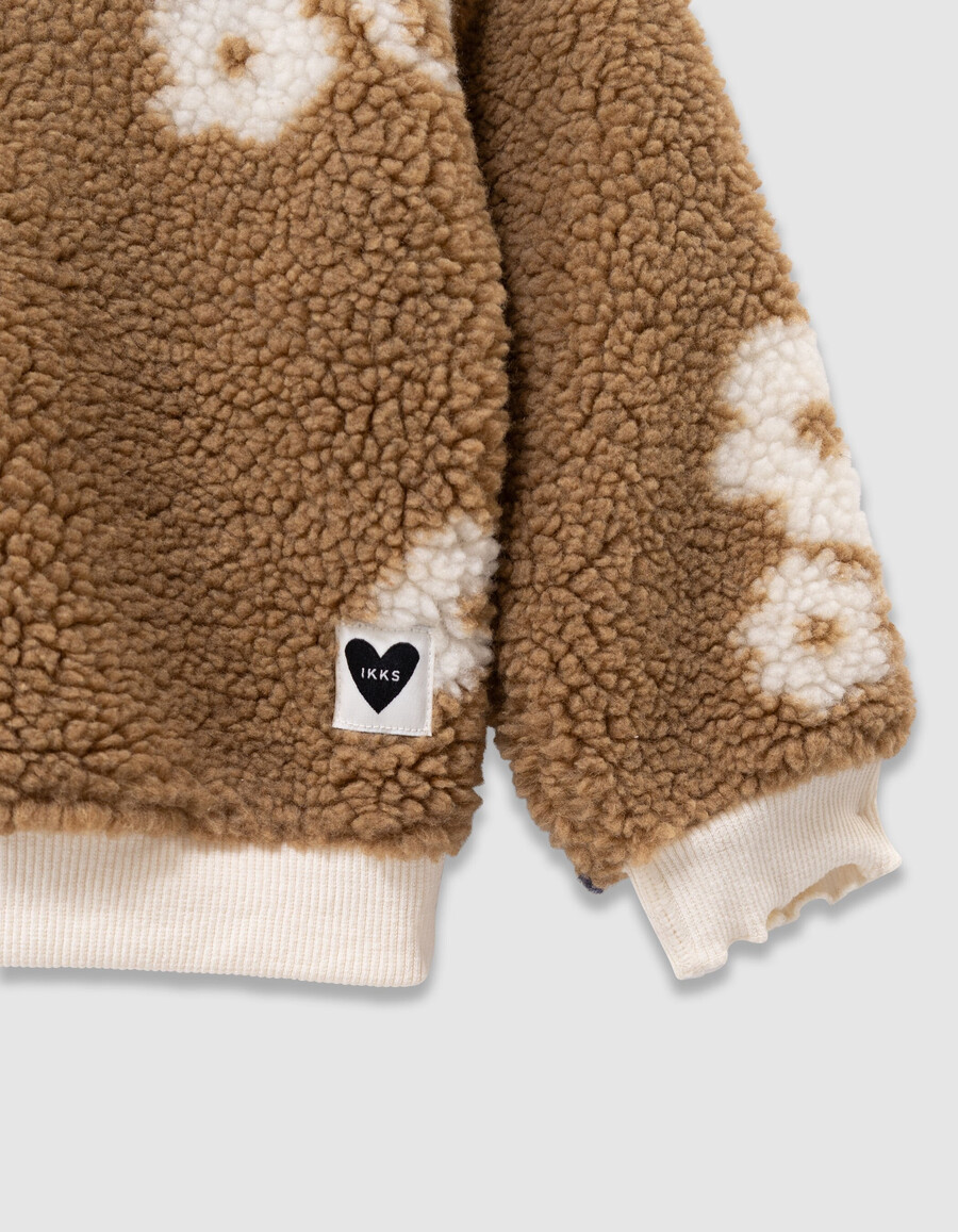 beiges sherpa-sweatshirt für mädchen mit blumenmuster