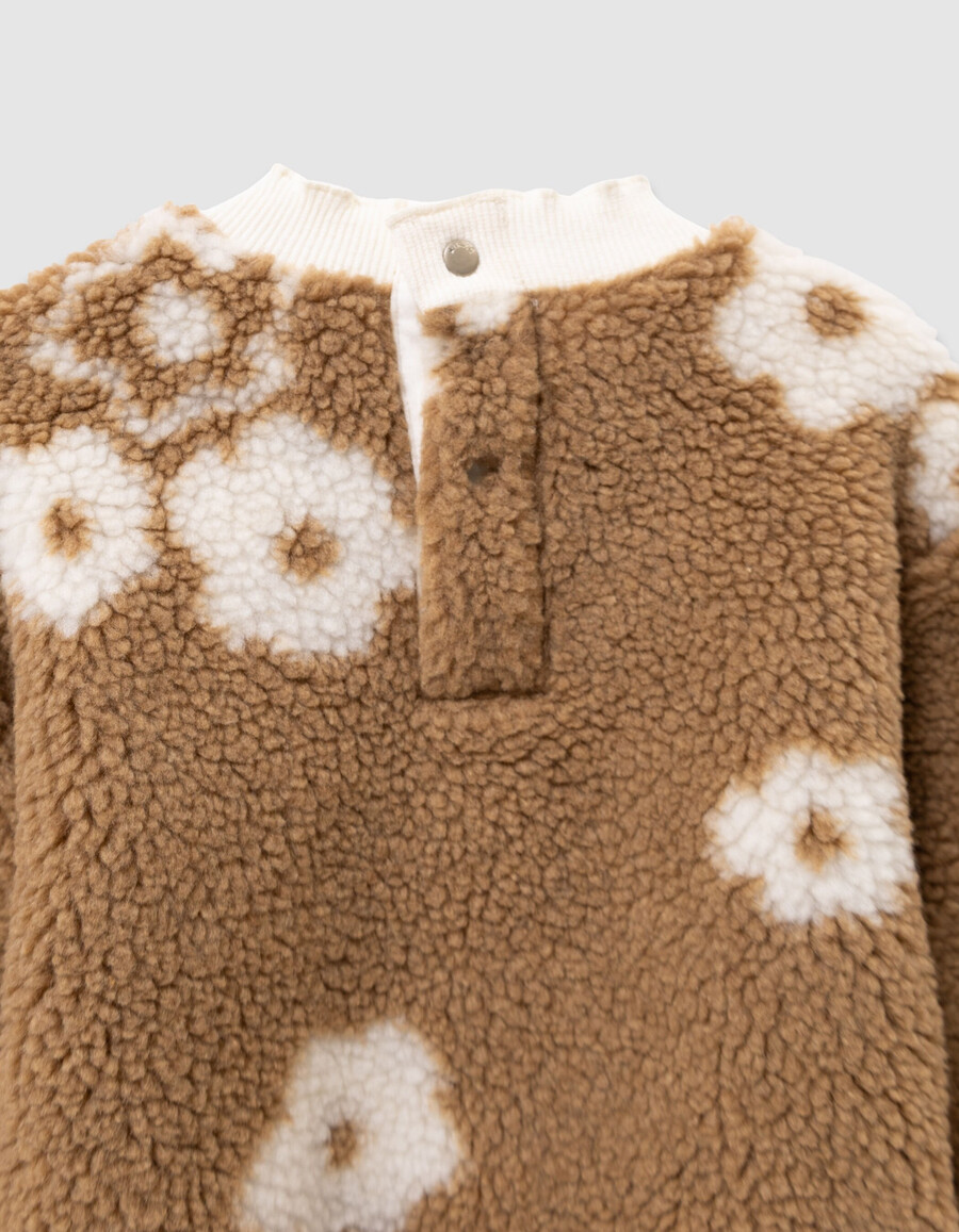 beiges sherpa-sweatshirt für mädchen mit blumenmuster