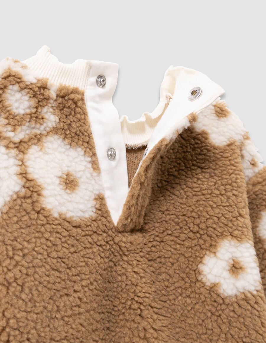 beiges sherpa-sweatshirt für mädchen mit blumenmuster