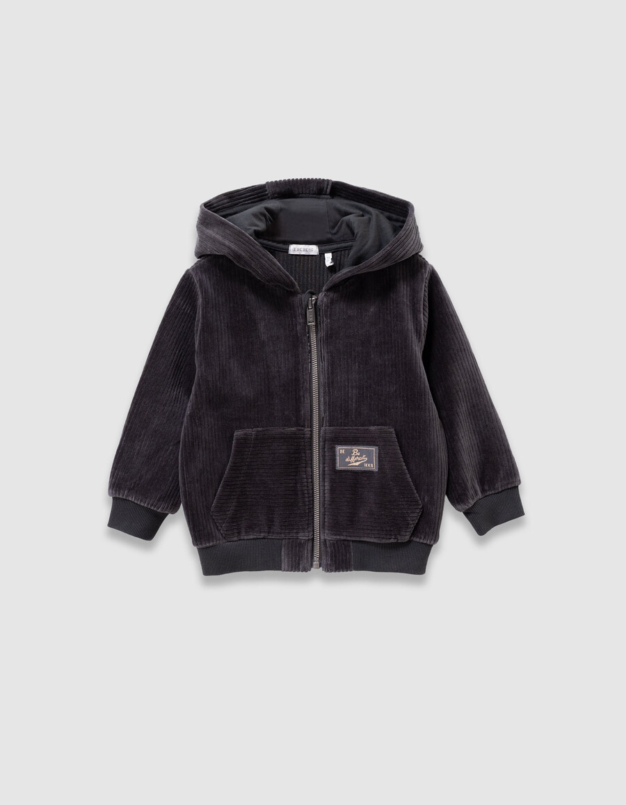 grauer cord-strickpullover mit kapuze für jungen