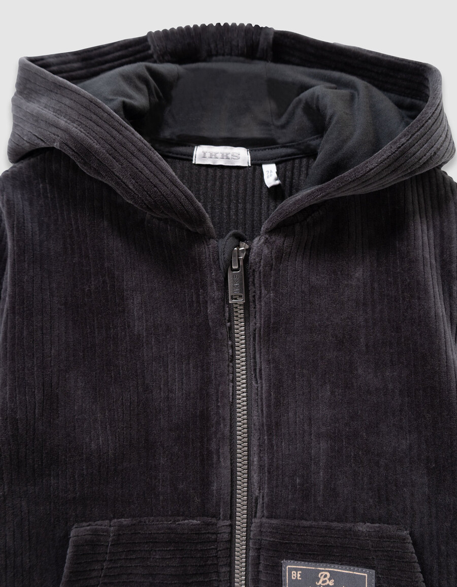 grauer cord-strickpullover mit kapuze für jungen