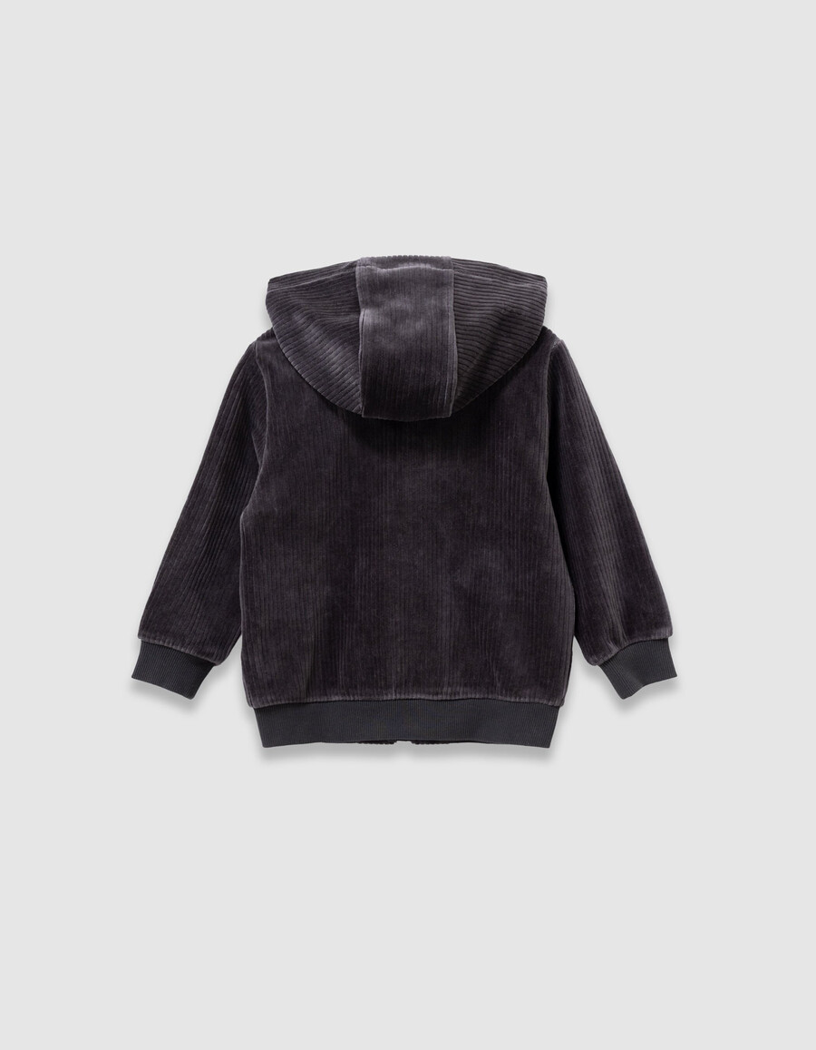 grauer cord-strickpullover mit kapuze für jungen