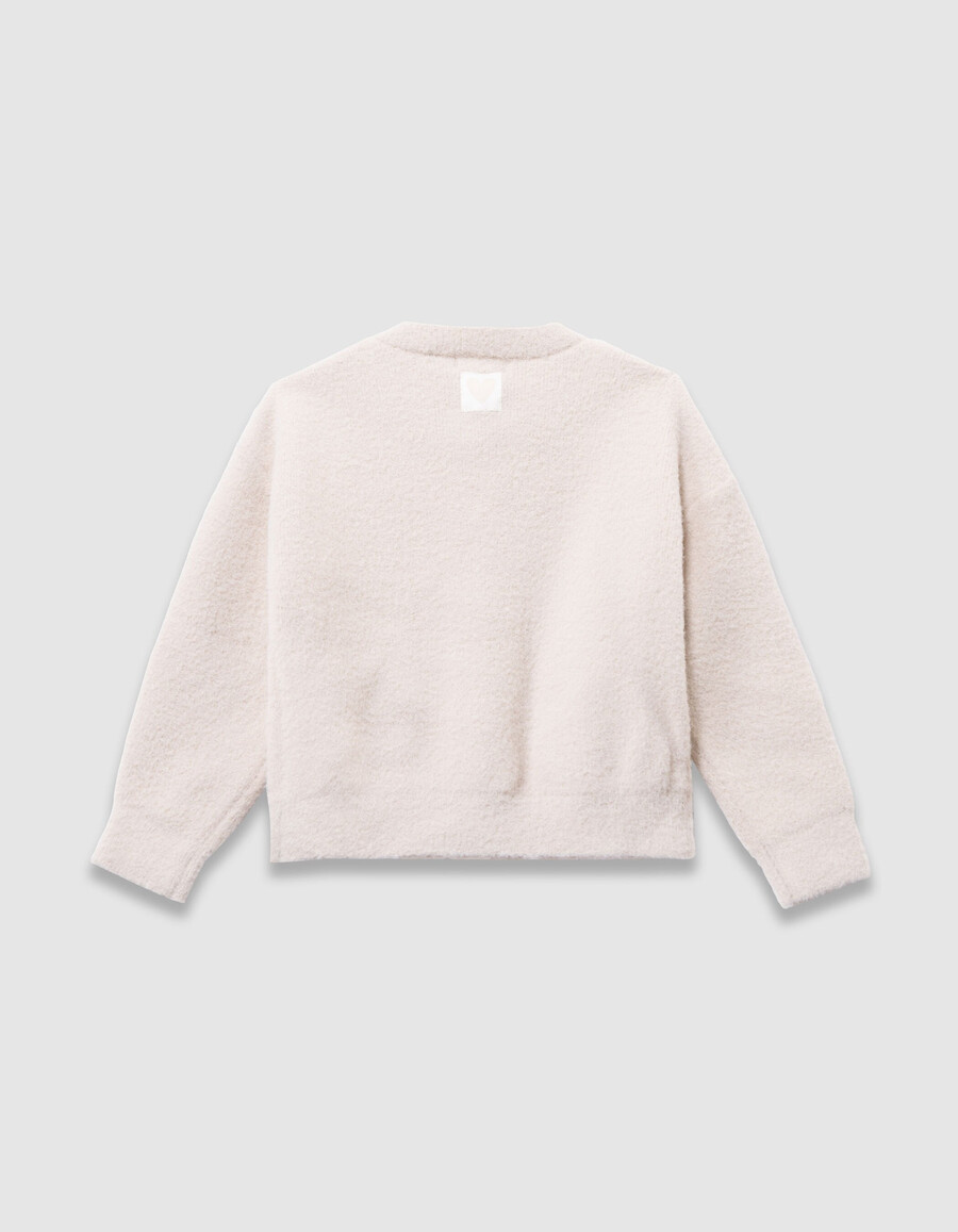 beigefarbene flauschige strickjacke mit knöpfen für mädchen