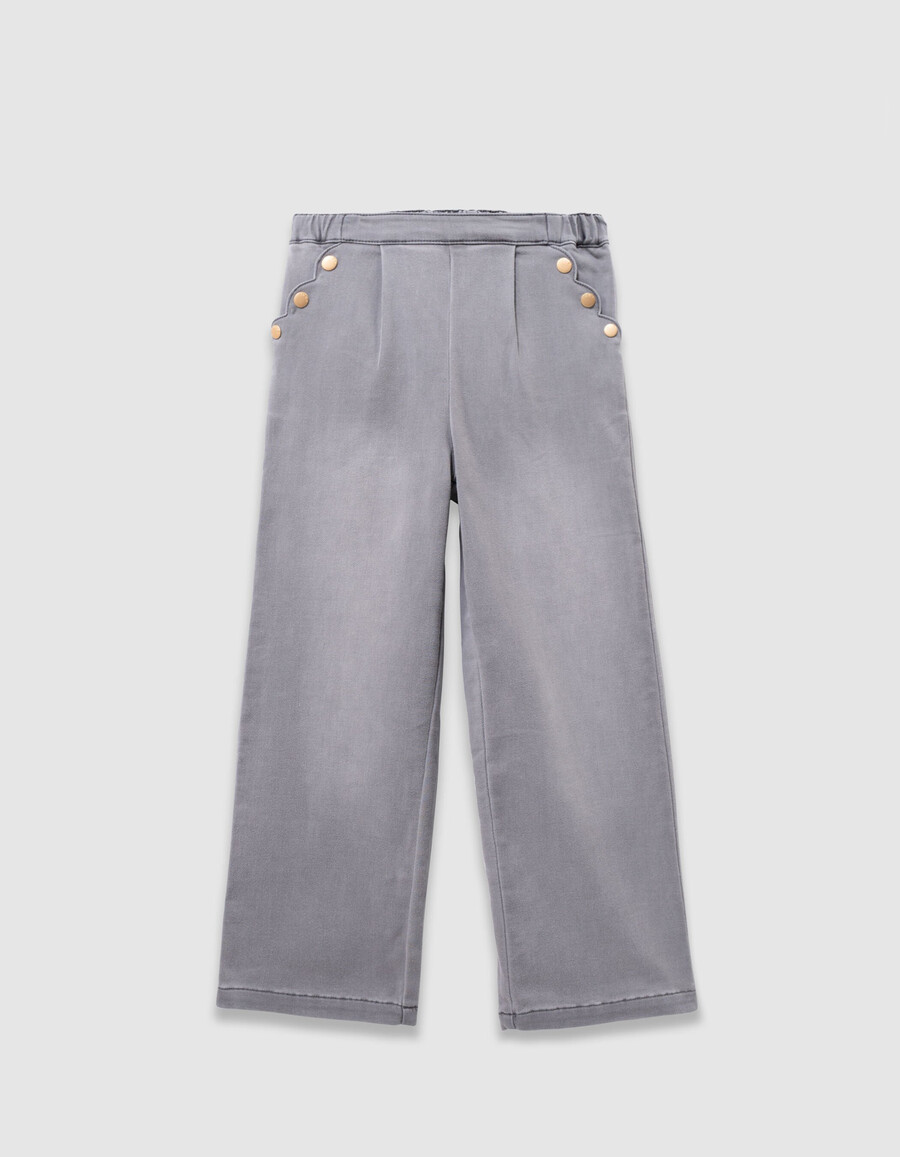 graue mädchenjeans mit weitem bein und druckknopftaschen