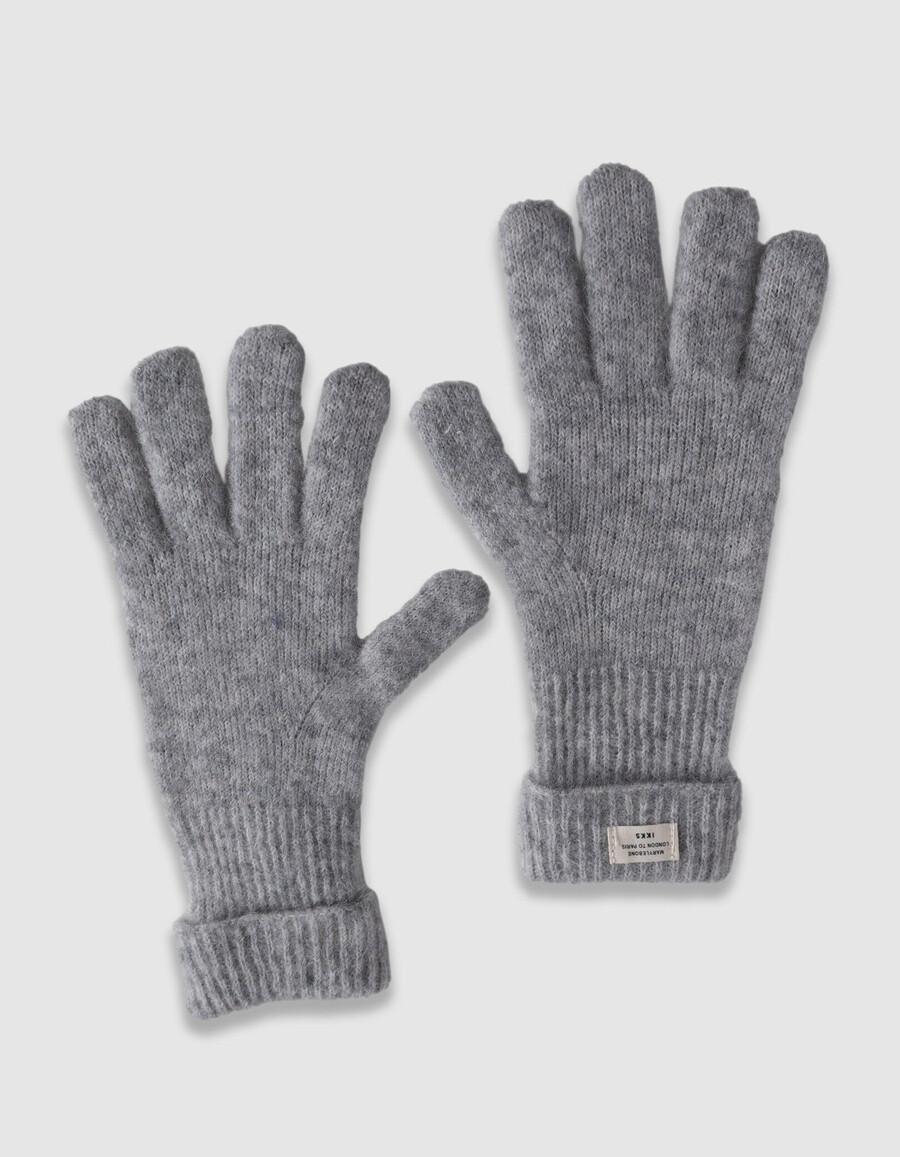 graue strickhandschuhe mit gestreiften bündchen für damen