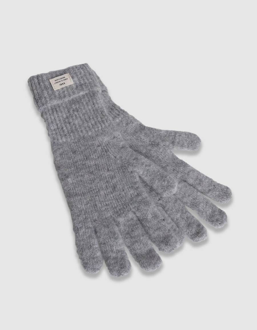 graue strickhandschuhe mit gestreiften bündchen für damen