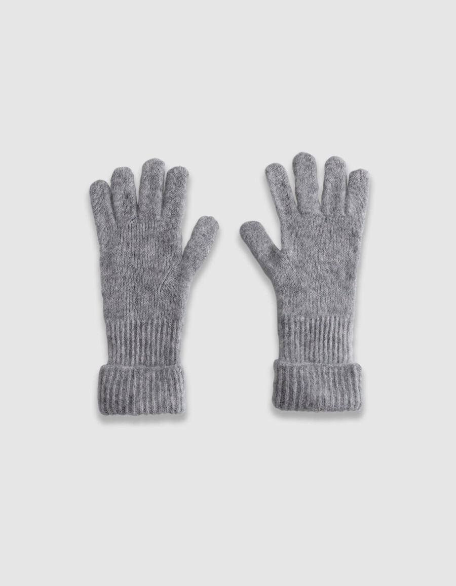 graue strickhandschuhe mit gestreiften bündchen für damen