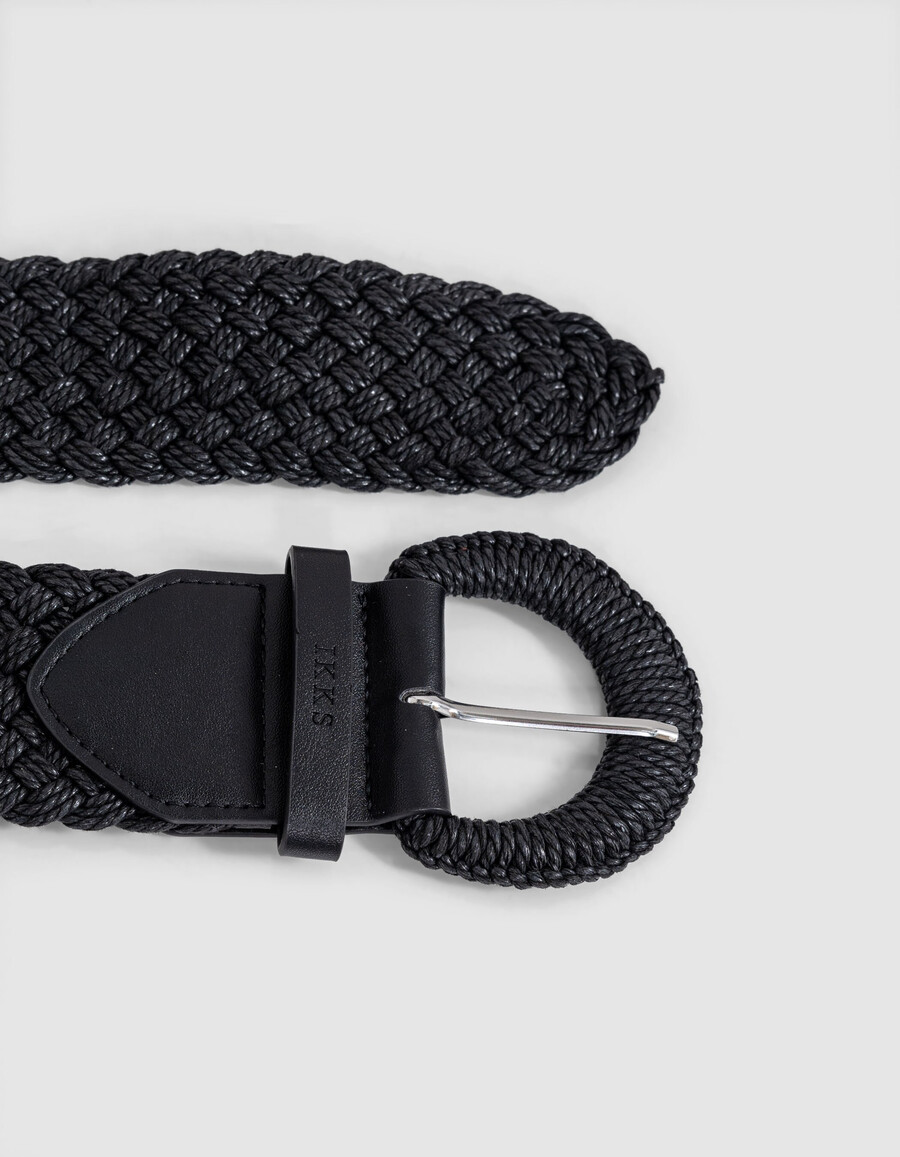 breiter schwarzer damengürtel aus gewebtem raffia