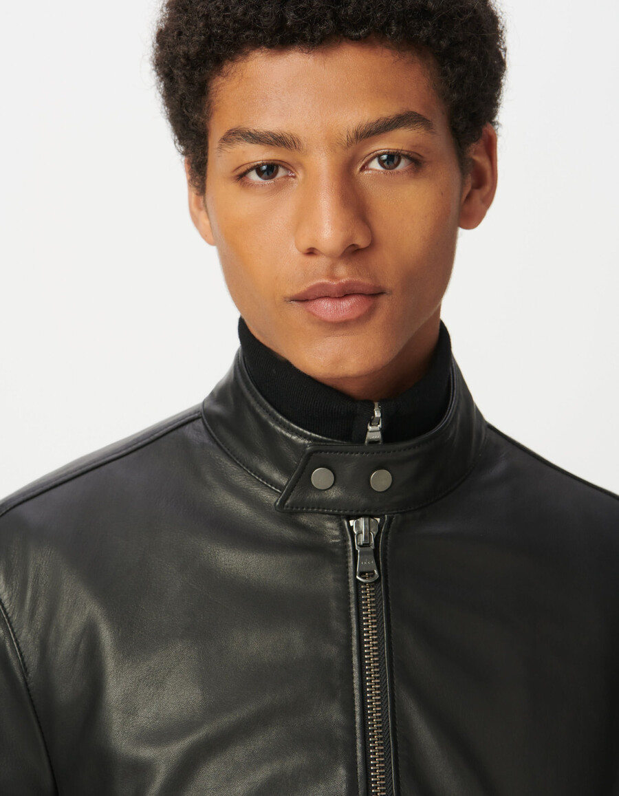 schwarze herren-lederjacke mit rippstrickbündchen
