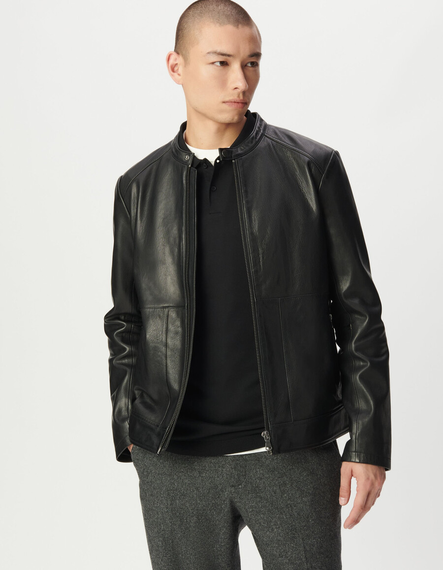 schwarze lederjacke für herren mit reißverschlusstaschen