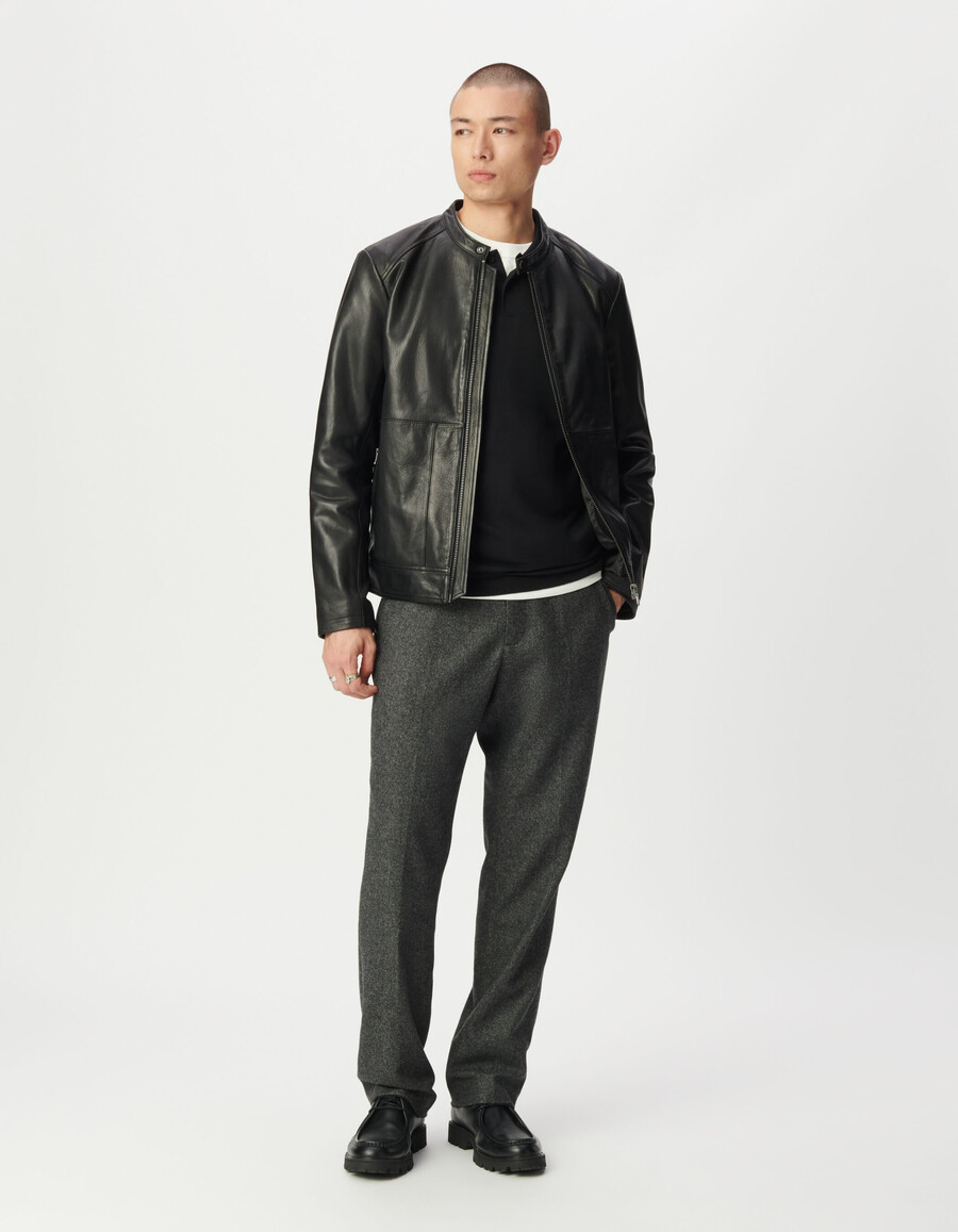 schwarze lederjacke für herren mit reißverschlusstaschen