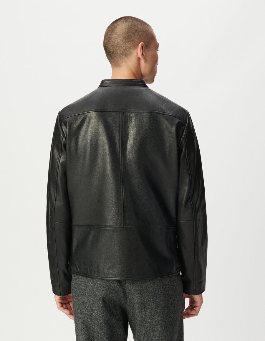schwarze lederjacke für herren mit reißverschlusstaschen