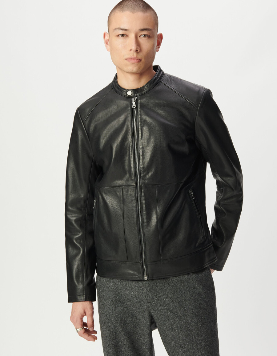 schwarze lederjacke für herren mit reißverschlusstaschen
