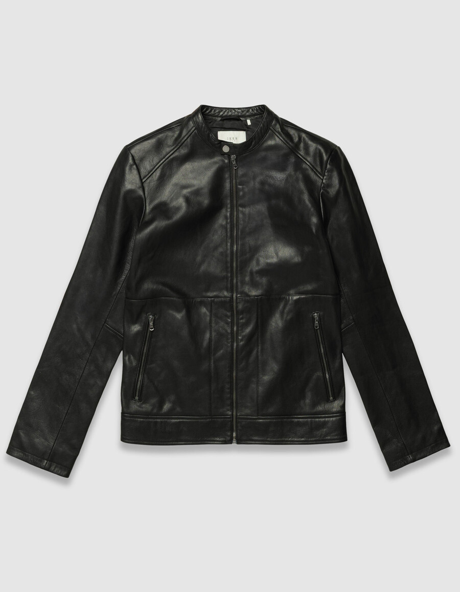 schwarze lederjacke für herren mit reißverschlusstaschen