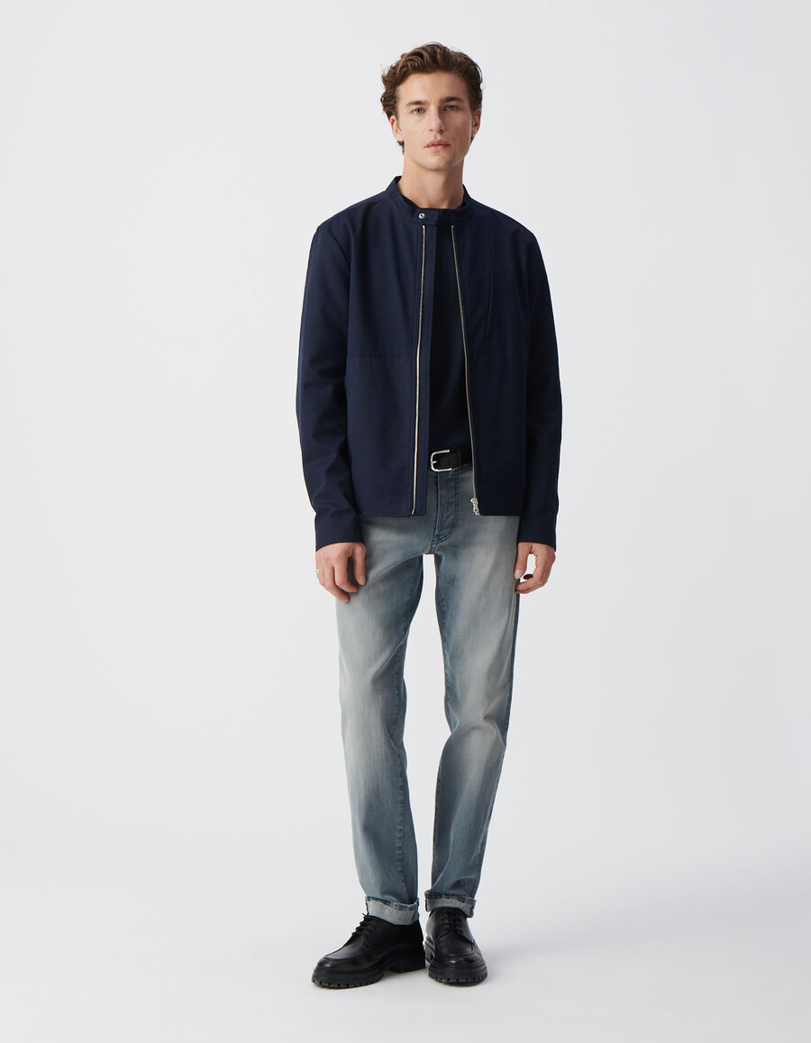 herrenjacke mit druckknopfkragen in marineblau