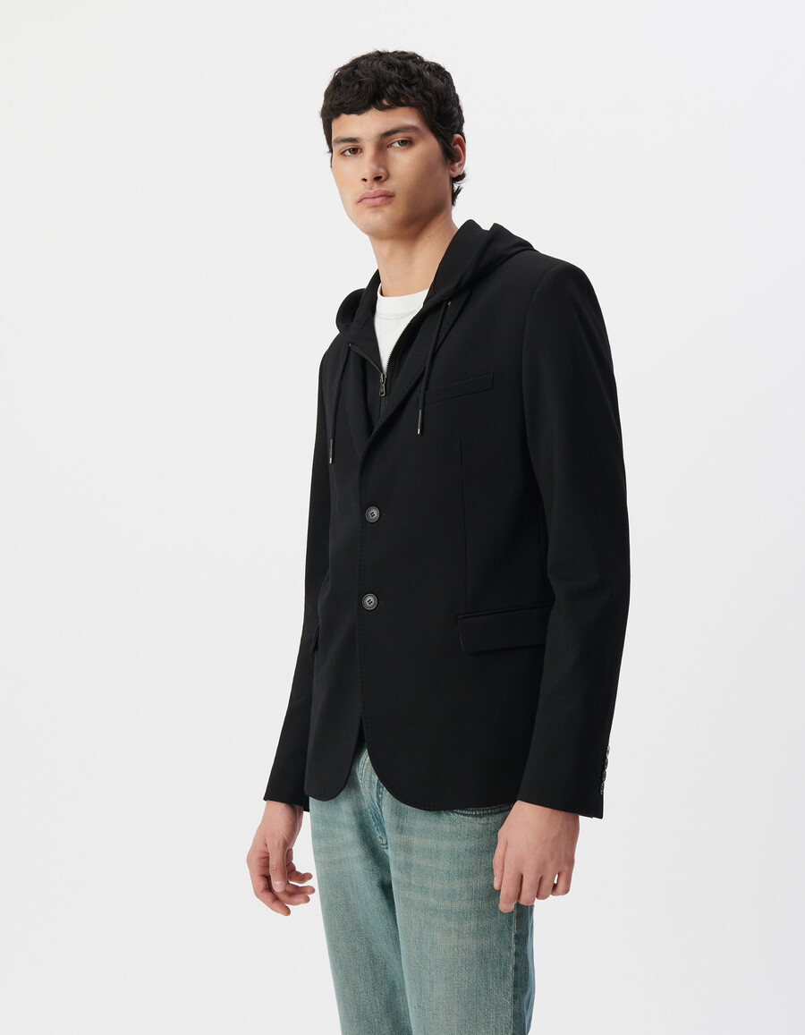 schwarze interlock-jacke für herren mit abnehmbarem besatz