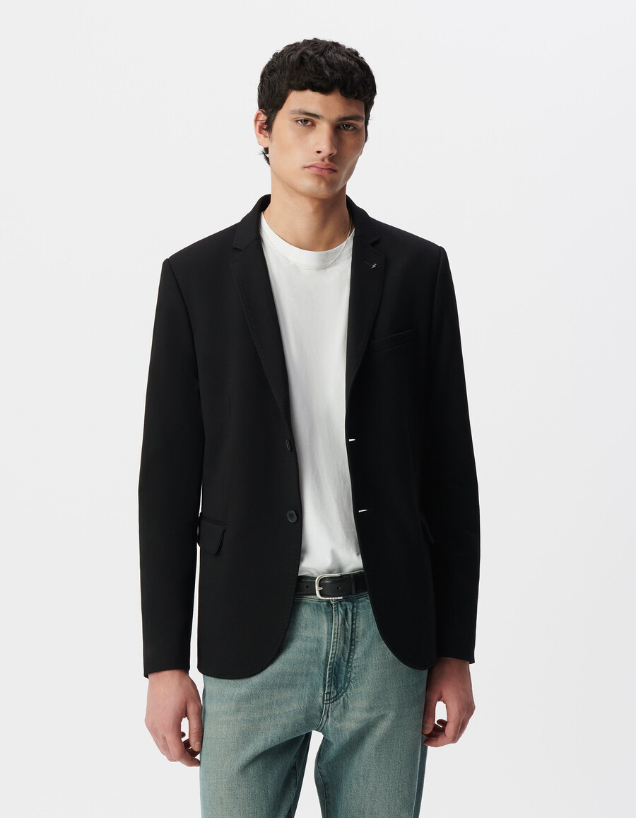 schwarze interlock-jacke für herren mit abnehmbarem besatz