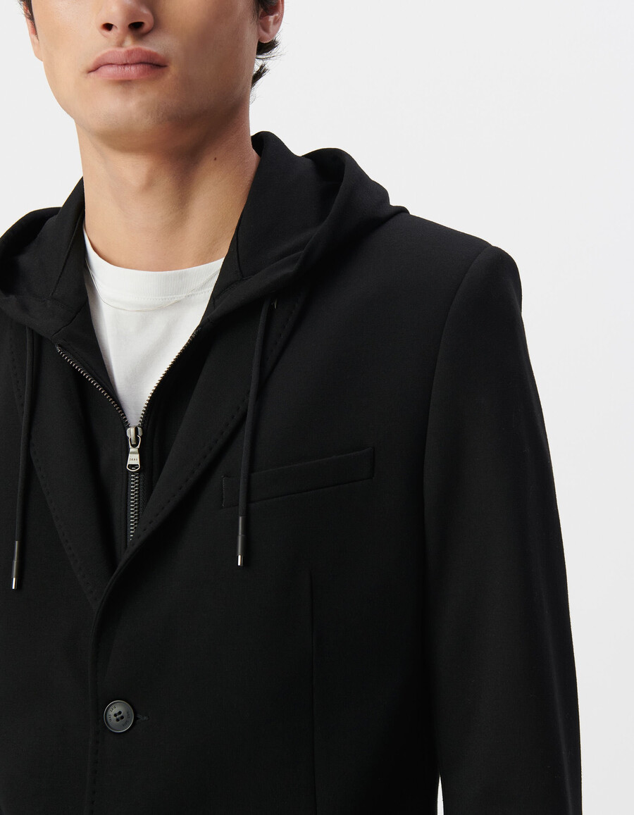 schwarze interlock-jacke für herren mit abnehmbarem besatz