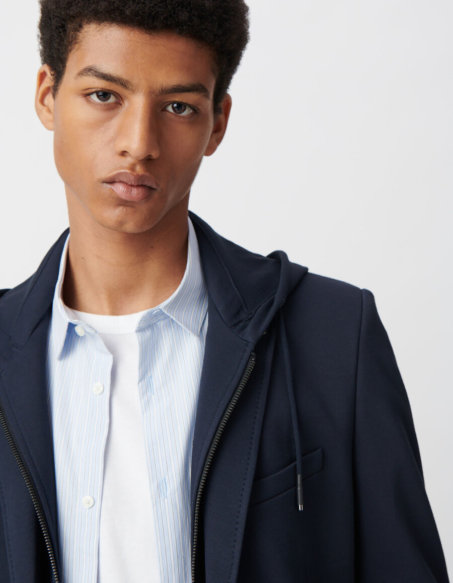 marineblaue herrenjacke mit abnehmbarem besatz