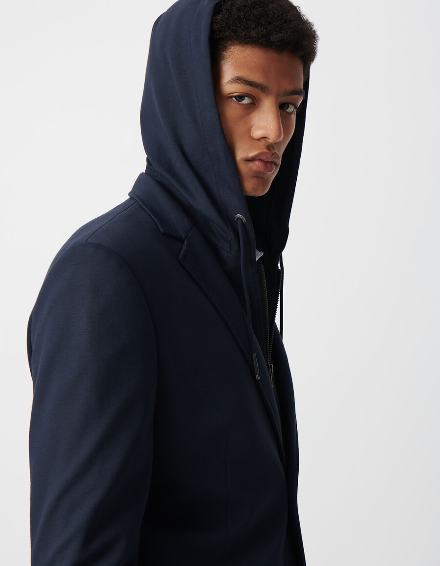 marineblaue herrenjacke mit abnehmbarem besatz
