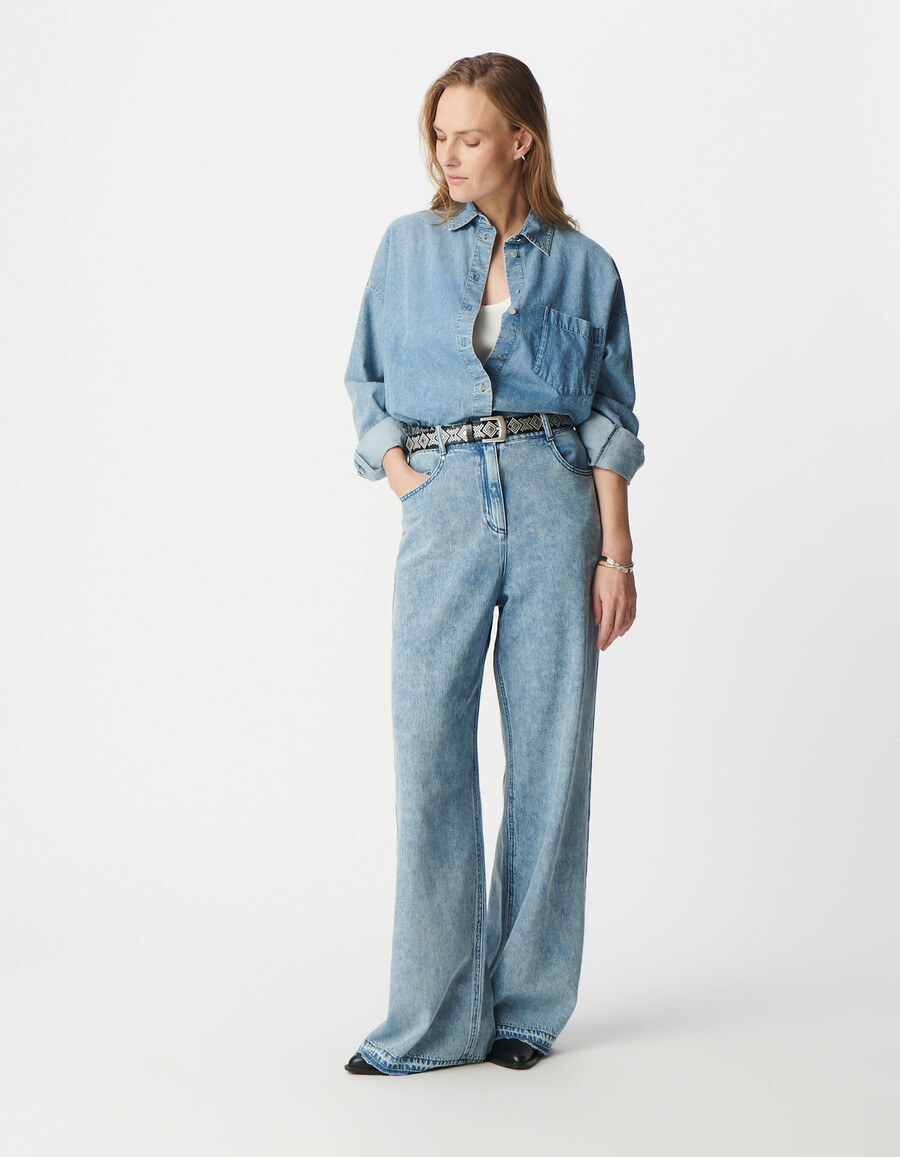 damen-jeanshemd aus blauer bio-baumwolle mit lockeren ärmeln