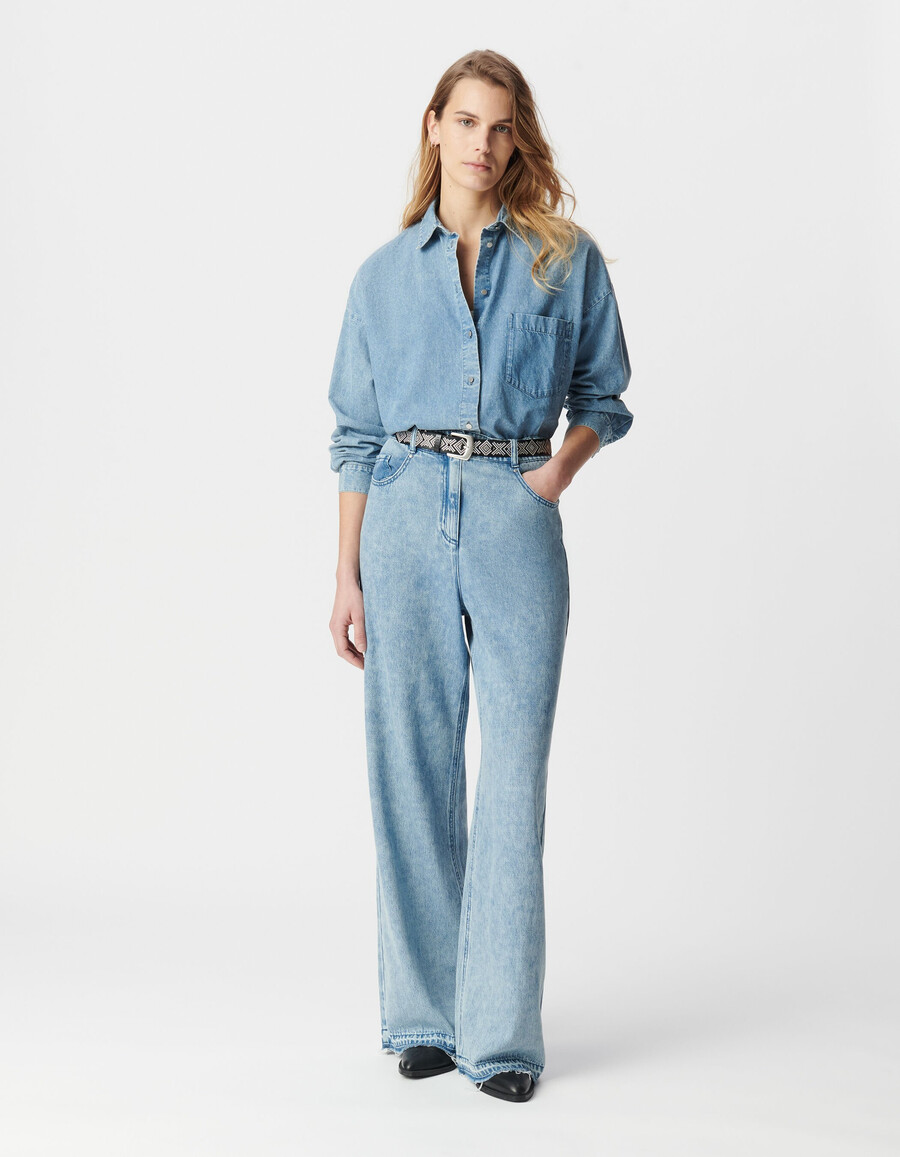 damen-jeanshemd aus blauer bio-baumwolle mit lockeren ärmeln
