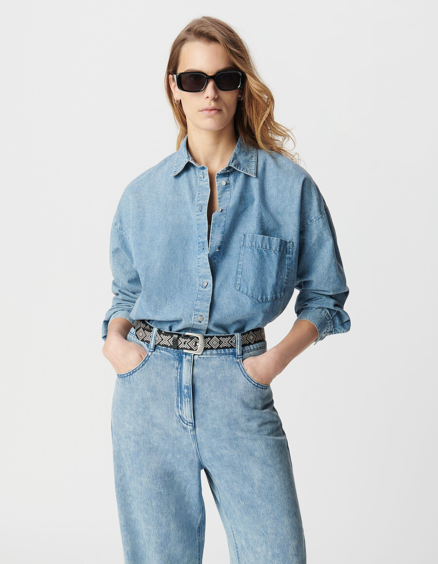 damen-jeanshemd aus blauer bio-baumwolle mit lockeren ärmeln