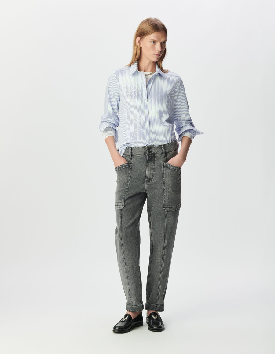 damen-langarmshirt mit stickerei und blauen streifen