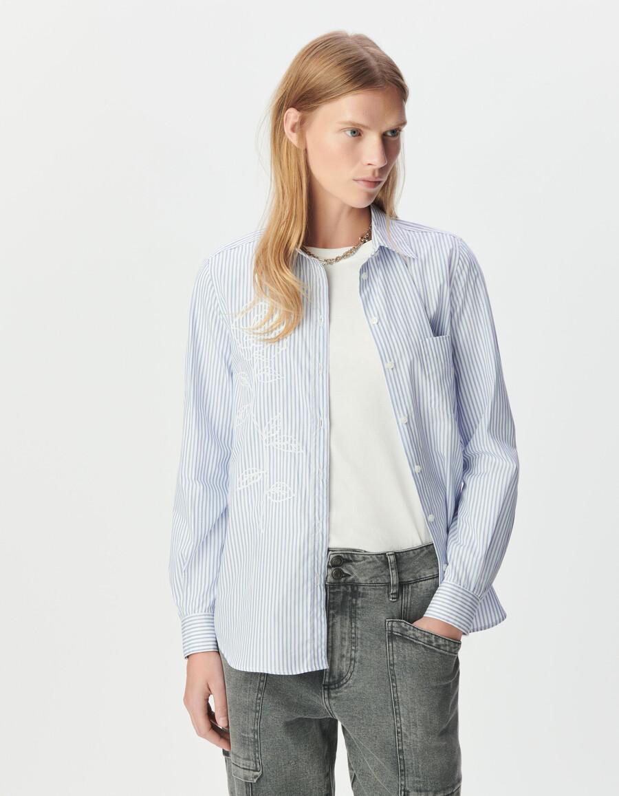 damen-langarmshirt mit stickerei und blauen streifen