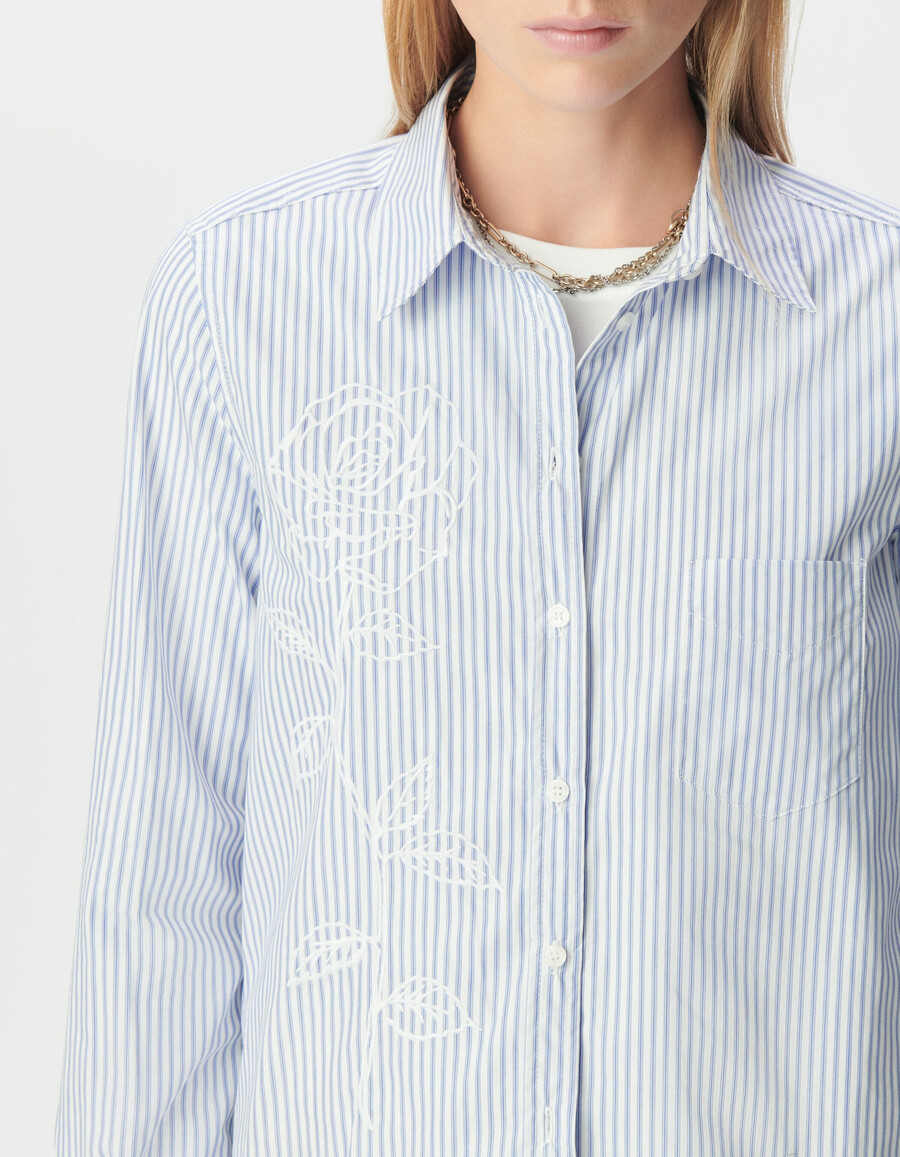 damen-langarmshirt mit stickerei und blauen streifen