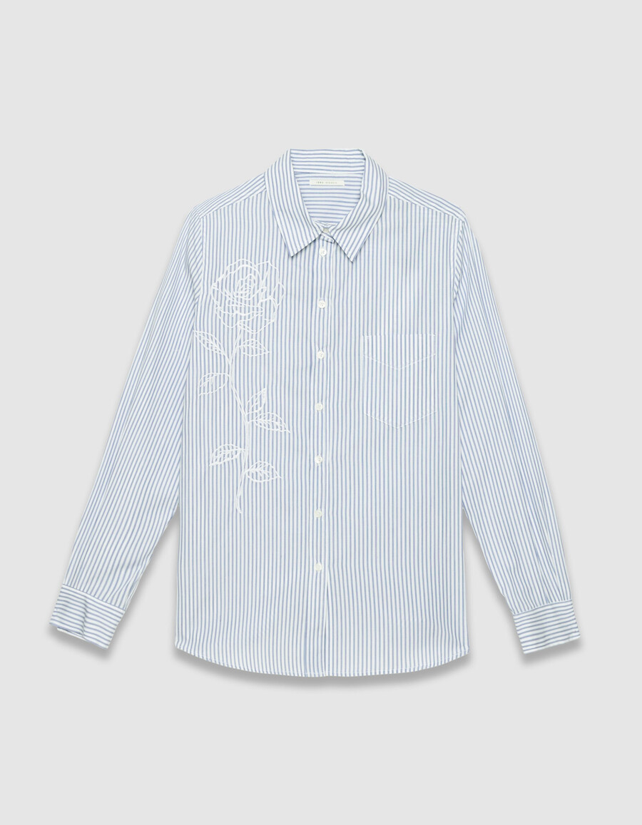 damen-langarmshirt mit stickerei und blauen streifen