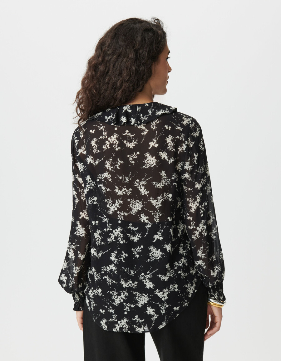schwarzes voile-hemd für damen mit wildblumenmuster