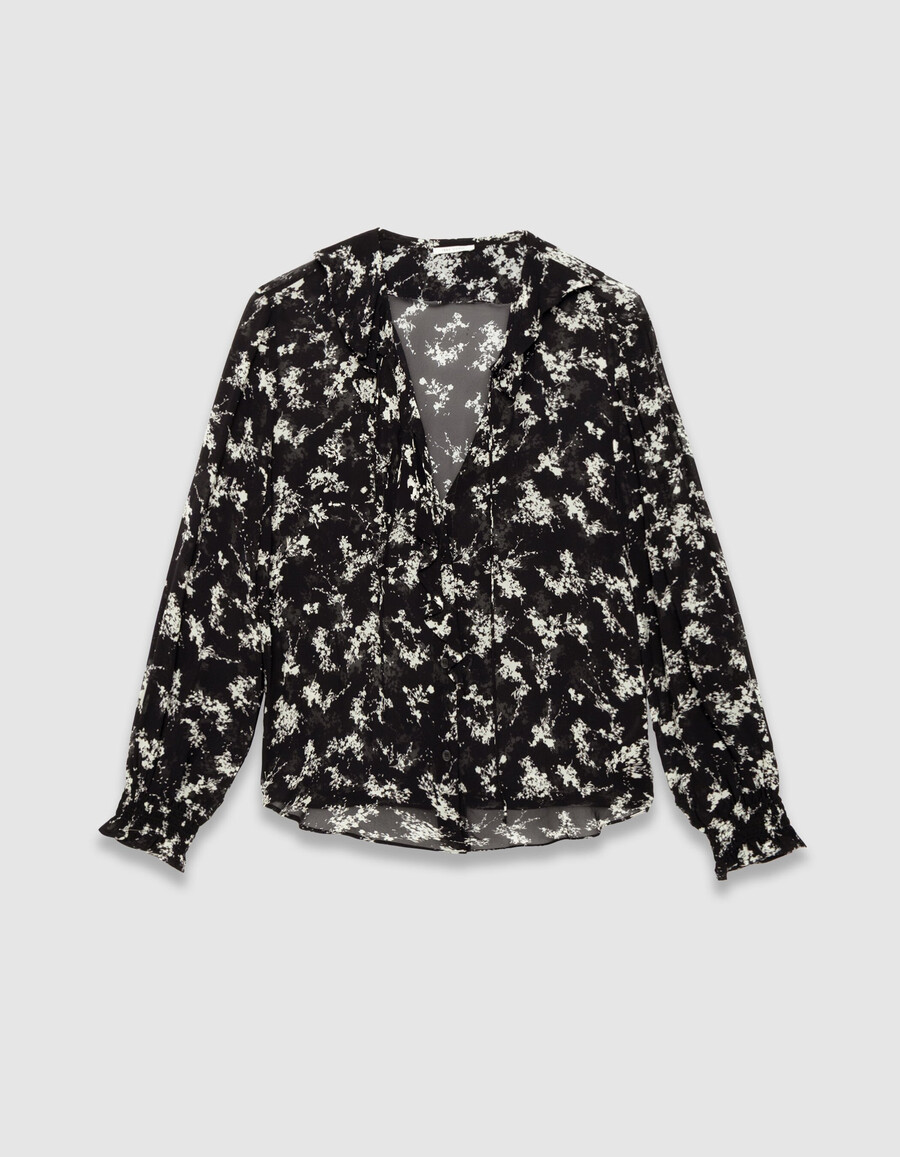 schwarzes voile-hemd für damen mit wildblumenmuster