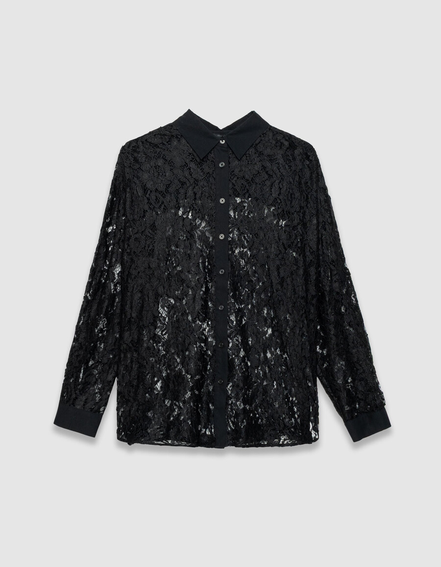 schwarzes übergroßes langarmshirt aus spitze für damen