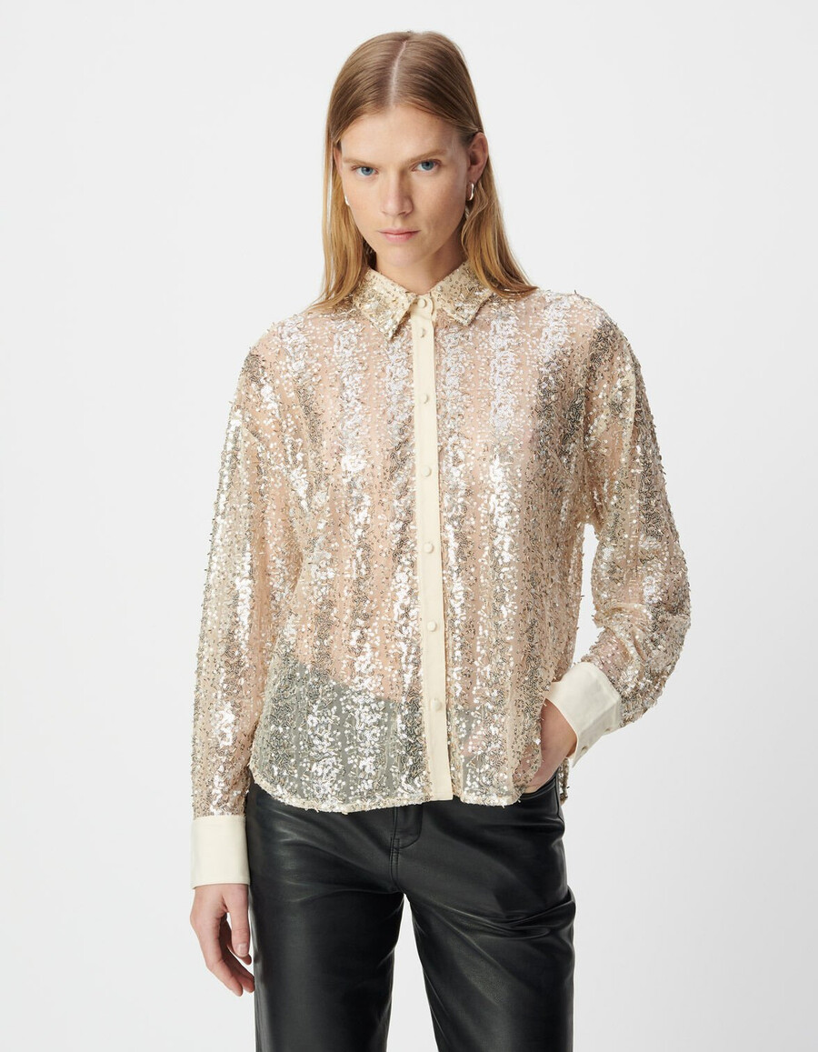 damenbluse mit goldperlen- und paillettenstickerei