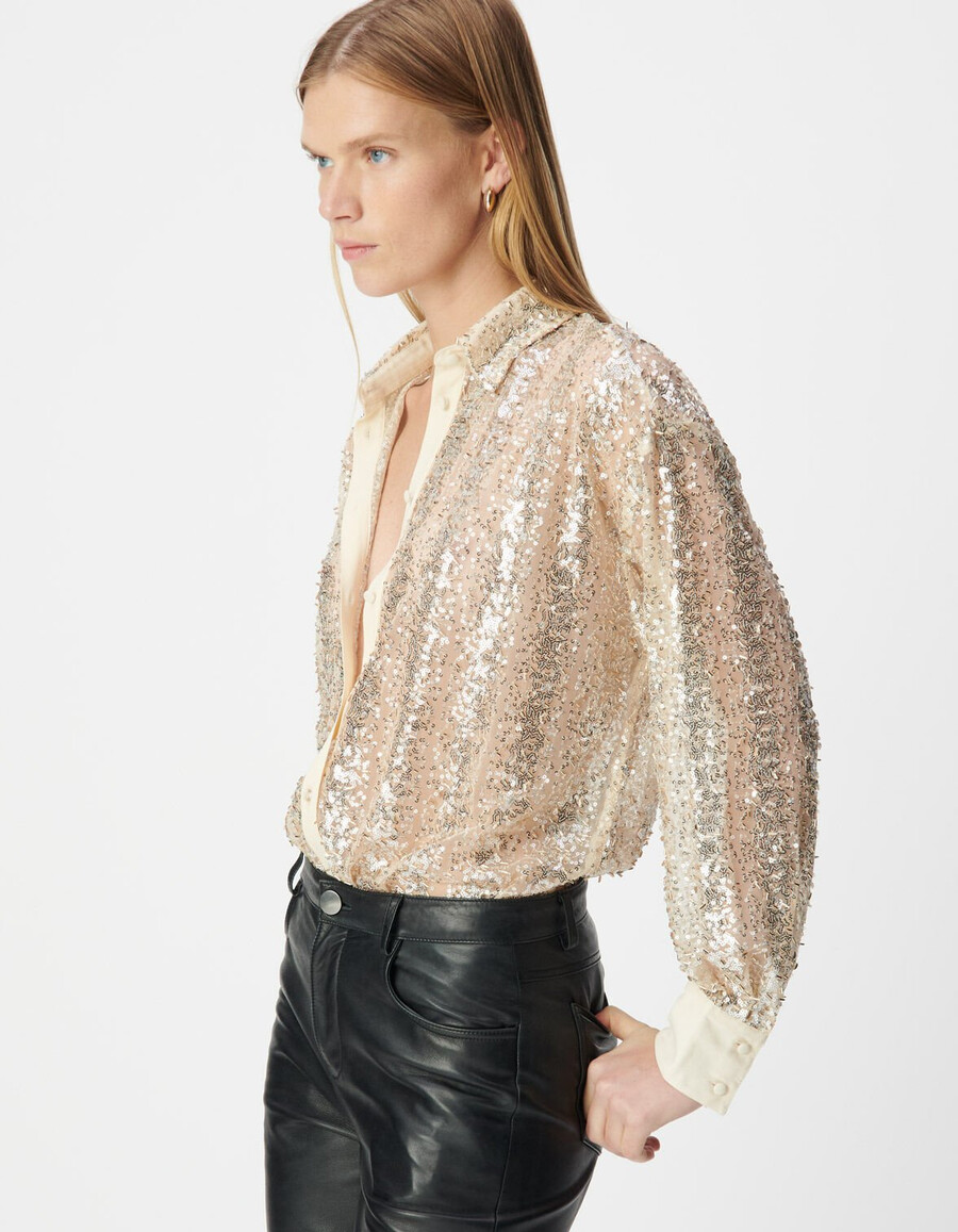 damenbluse mit goldperlen- und paillettenstickerei