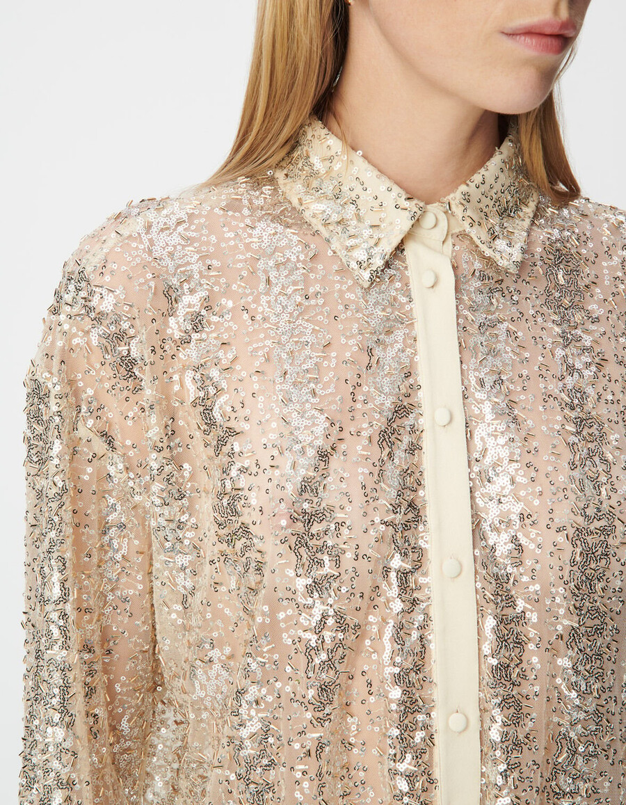 damenbluse mit goldperlen- und paillettenstickerei