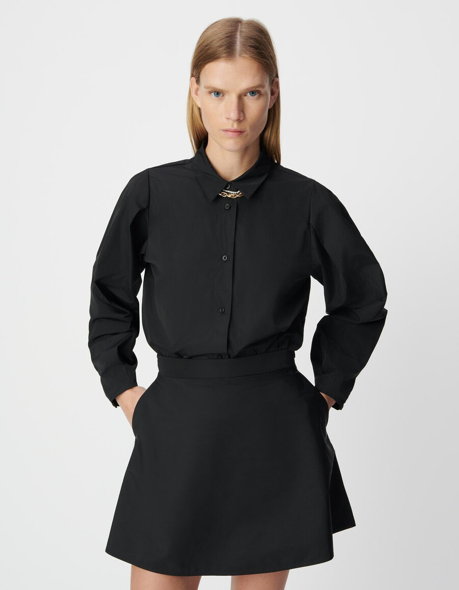 schwarzes damen-bodyhemd aus satin-taft