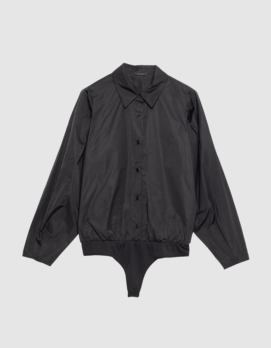 schwarzes damen-bodyhemd aus satin-taft