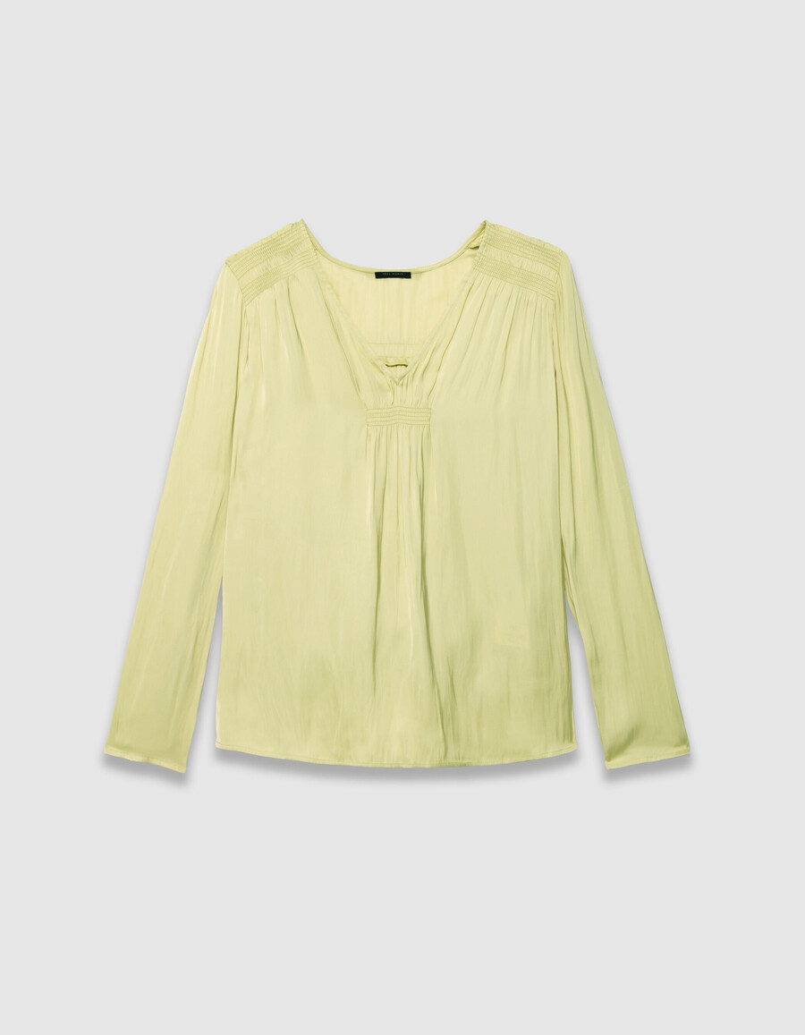 grüne fließende damenbluse mit smock-details